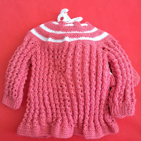 Pink Hand Knit Cardigan, hat and booties - Picture 3 of 3